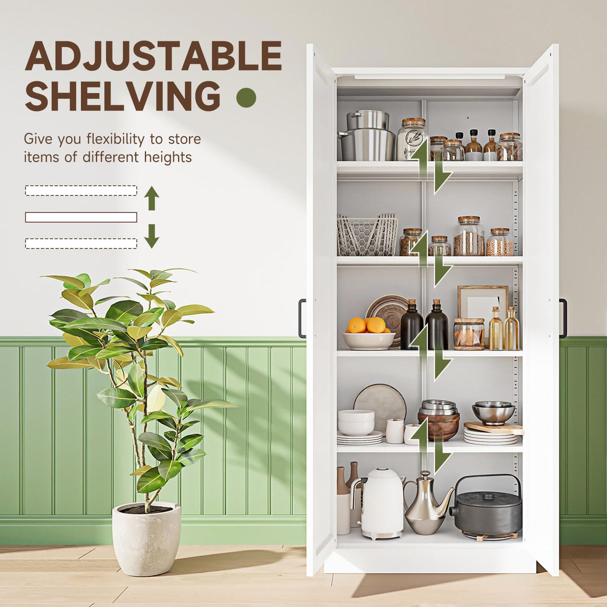 Letaya Storage Cabinet,75" H Metal Kitchen Pantry Cabinets with Doors and Adjustable Shelves,Pantry Organizers for for Cupboard/Dining/Bathroom/Office/Garage Room,White Letaya