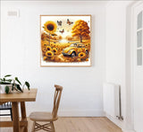 DIY Car Sunflower Diamond Art Kits for Adults, 5D Diamond Painting for Beginners, Diamond Dot, Small Dimond Art Paintings Kit, Full Drill Gem Painting, Crafts for Adults, Home Wall Decor 14x14inch Rekxtmo