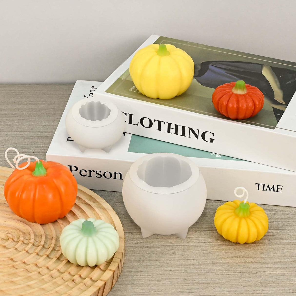 ZQYSING 2 Pcs Pumpkin Candle Molds for Candle Making, Set of Large + Small Halloween Silicone Molds for Candles Wax Soap Gypsum Epoxy Resin Fall Thanksgiving Home Decor Handmade Gift ZQYSING