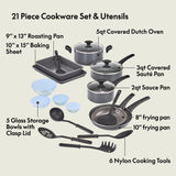 BELLA Nonstick Cookware Set with Glass Lids - Aluminum Bakeware, Pots and Pans, Storage Bowls & Utensils, Compatible with All Stovetops, 21 Piece, Black BELLA
