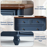 RWYHG Farmhouse 5 Drawer Dresser for Bedroom, 35.5" Tall Small Dressers & Chest of Drawers, Rustic Wood Dresser with Roman Column, Storage Organizer for Living Room, Hallway, Closet (Blue) RWYHG