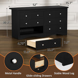 Flamaker Dresser for Bedroom, 6 Drawer Dresser, Wood Dressers, Wide Chest of Drawer, Storage Drawers, Storage Organizer for Closet, Hallway (Black) Flamaker