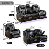 JBXBER Power Recliner Sofa Set for Living Room, Leather Reclining Sofa Sets with Storage Console, Living Room Furniture Sets with LED Lights(Sofa and loveseat,Black) JBXBER