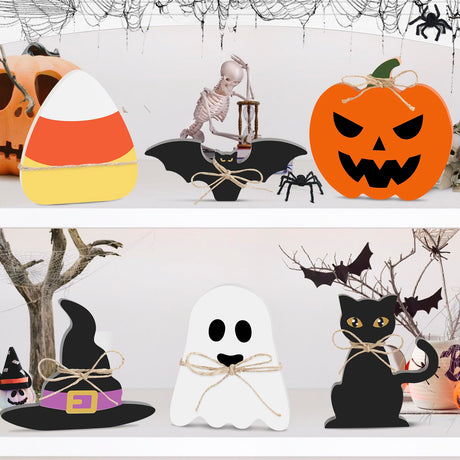 6PCS Halloween Wood Signs, Halloween Tiered Tray Decor, Halloween Decor, Halloween Git For Her, Halloween Day Shelf Personalized Decor, Mantle Decor, Farmhouse Tiered Tray Decor Aiolpy