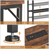 Tatub 78.8" Behind Couch Table with 2 Power Outlets&Led Light, Narrow Console Table Rustic Sofa Table, Industrial 2Tier Skinny Entryway Table with Metal Frame for Living Room - 2 Packs Tatub