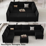 Belffin Large Modular Sectional Sofa Sleeper Sectional Couch with Storage Velvet Sectional Sofa Bed for Living Room, 9 Seats, Black Belffin