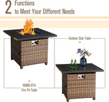 MFSTUDIO 5 Pieces Outdoor Patio Furniture Set, Metal Outdoor Conversation Sofa, Rattan Wicker Patio Sectional Sofa Set with 4 x Swivel Single Sofa, 1 x Fire Pit Table, Red MFSTUDIO