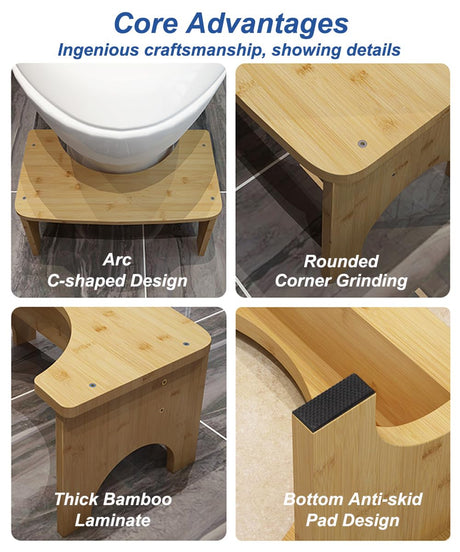 Bamboo Toilet Stool for Adults, 6.5" Poop Stool, Bathroom Toilet Potty Stool with Non-Slip Mat for Adults Children, Original Simple Design Healthy Portable Adult Toilet Poop Stool.(Wood) Healthy Gifts JACNITAD