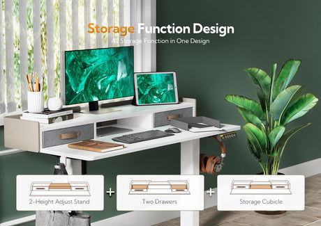 Claiks Standing Desk with Drawers, Stand Up Electric Standing Desk Adjustable Height, Sit Stand Desk with Storage Shelf and Splice Board, 48 Inch, White Claiks