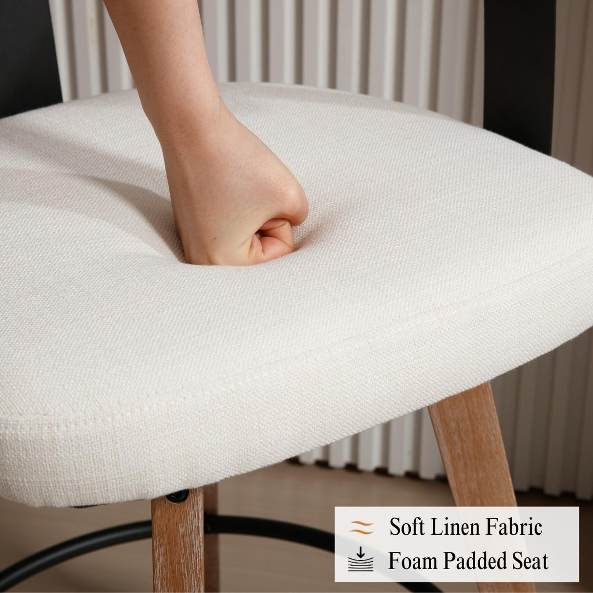 DUOMAY Swivel Bar Stools Set of 2-26" Counter Height Bar Stool with Footrest - Modern Wood Barstools with Linen Upholstered Seat - 360-Degree Swivel Stool for Kitchen Island Home Bar - White DUOMAY