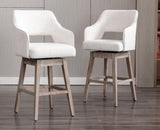 Kmax 28" Fabric Counter Height Bar Stools Swivel Farmhouse Bar Stools with Wood Legs Open Back Footrest for Kitchen Island, Set of 2- Cream Kmax