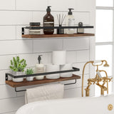 SODUKU Floating Shelves for Wall, Bathroom Shelves with Towel Bar, Wall Mounted Storage Shelves for Kitchen, Bathroom, Set of 2 Brown SODUKU