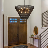 YOMECOO 39.4“ Large Hand-Woven Rattan Chandelier Vintage Farmhouse 15-Lights Boho Bamboo Black Chandeliers Light Fixture Retro Drum Wicker Rattan Chandelier for Dining Room, Living Room, Kitchen, E12 YOMECOO