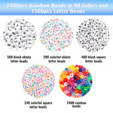 Quefe 3960pcs Pony Beads for Friendship Bracelet Making Kit 48 Colors Kandi Beads Set, 2400pcs Plastic Rainbow Bulk and 1560pcs Letter Beads with 20 Meter Elastic Threads for Craft Jewelry Necklace QUEFE