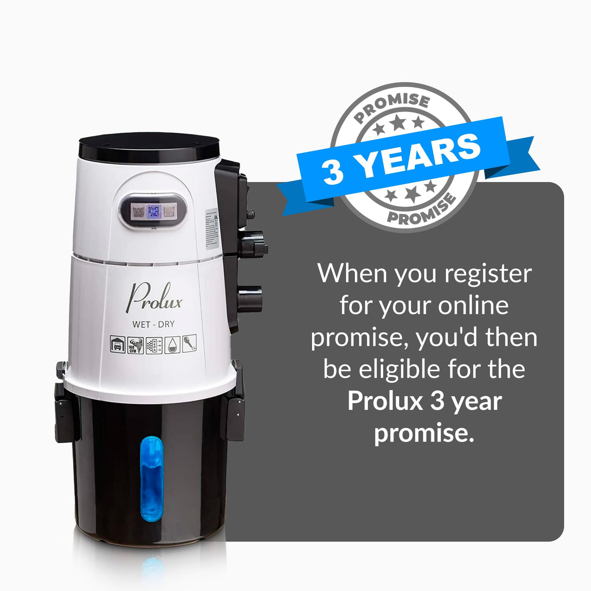 Prolux Professional Shop White Wall Mounted Garage Vac, Wet Dry Pick Up Prolux