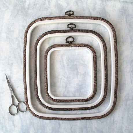 Nurge 3 Piece Embroidery Hoop Set Imitated Wood Display Frame, Plastic Cross Stitch Hoop, Rubber Embroidery Frame (Square Set, 3 Pcs Size Set) Nurge