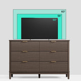 LINSY Fluted Dresser for Bedroom with 6 Drawers, Mid Century Modern Chest of Drawers with Gold Metal Handles, Wide Boho Wood Dressers, Large Farmhouse Storage Cabinet for Bedroom, Living Room, Walnut LINSY