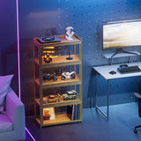 MoNiBloom 55" Curio Display Cabinet with Doors, 4-Tier Bamboo Showcase Storage Cabinet Shelf Collectibles Toy Display Case for Living Room, Natural MoNiBloom