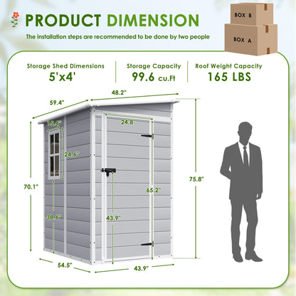 JUMMICO Outdoor Storage Shed, 5 x 4 FT Resin Shed with Floor and Lockable Door, Plastic Garden Tool Outside Sheds for Patio Backyard Lawn - WoodArtSupply