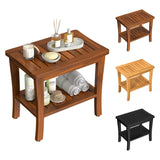 Large Teak Wood Shower Bench Stool with Storage Shelf Wooden Teak Bench for Shower Seat Chair for Inside Shower Waterproof Teakwood Shower Bench Bathroom Spa Bathing Shower Stool with Non-Slip Feet Greenual