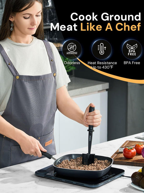 Meat Chopper, Hamburger Smasher Tool, Ground Beef Chopper Tool and Premium Heat Resistant Masher, Ground Turkey and More, Nylon Ground Beef Chopper Tool and Meat Fork, Non Stick Mix Chopper CLUEAPOP