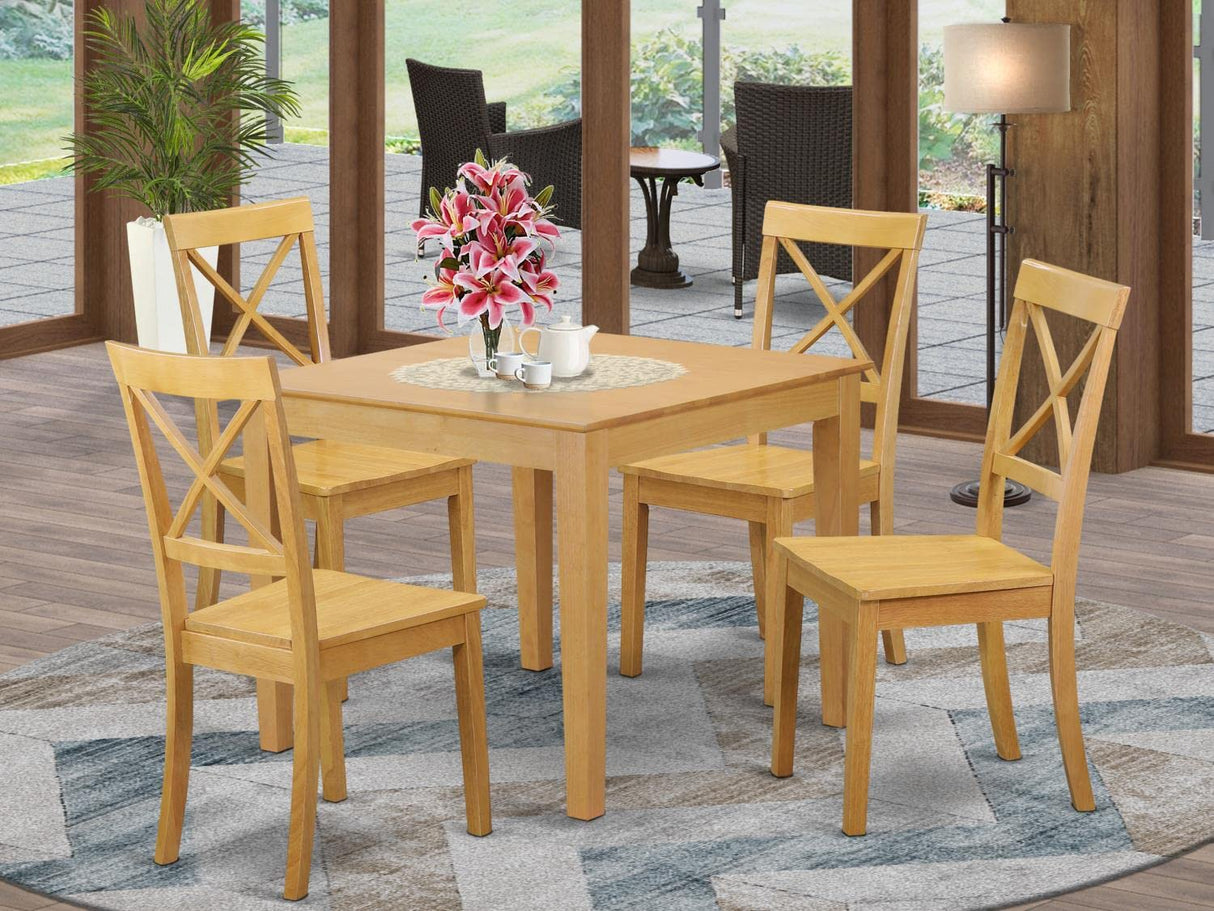 East West Furniture OXBO5-OAK-W Oxford 5 Piece Set for 4 Includes a Square Kitchen Table and 4 Dining Room Chairs, 36x36 Inch East West Furniture