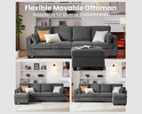 CHIC HOUSE Corduroy Modular Sectional Couch with Ottoman Chaise, L/U Shaped Sleeper Sofa for Living Room, Apartment, Lounge, Modern Armrest Neck Support Furniture (5 Seater Sectional, Dark Grey) CHIC HOUSE