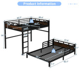 HKOLIE Queen Over Queen Bunk Bed, Convertible Metal Bunk Beds Can Separate into Loft Bed and Platform Bed, Heavy Duty Noise-Free Bed Frame with Safety Rails for Adults Teens Kids, Black HKOLIE