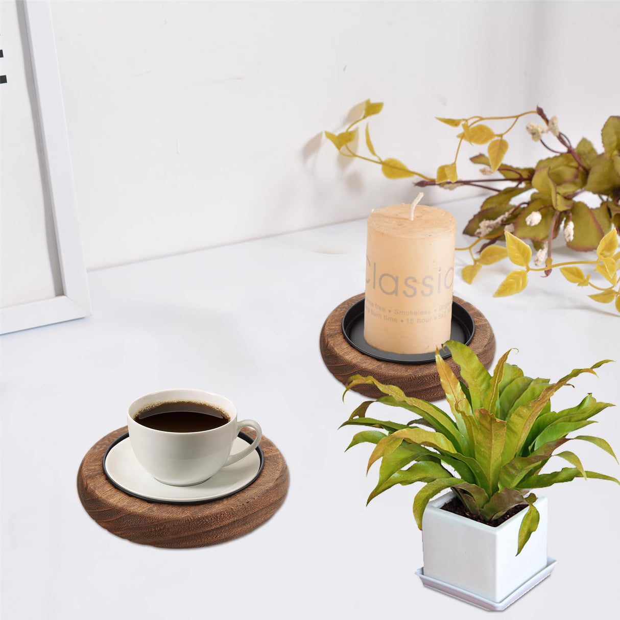 LOYORTY 6PCS Wooden Candle Holder Farmhouse Decor, Round Candle Holders for Pillar Candles, Small Decorative Tray Riser, Wooden Plate Pedestal Stand for Table Centerpiece, Coffee Table, Brown LOYORTY