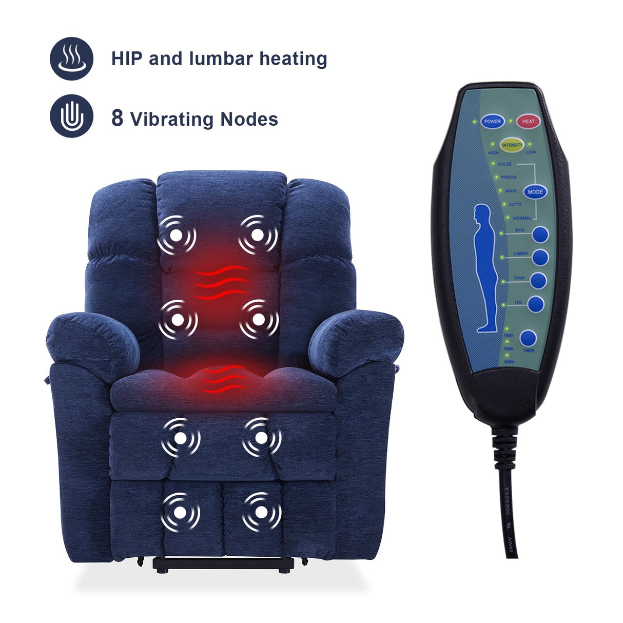 Eiayeebil Triple Motor Power Lift Recliner Chair with Massage and Dual Heat for Elderly People, Zero Gravity Lay Flat Recliner Infinite Position, USB Ports（Navy Blue） Eiayeebil