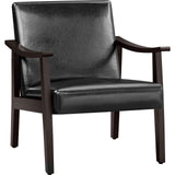 Yaheetech PU Leather Accent Chair, Mid-Century Modern Armchair with Solid Wood Legs, Reading Leisure Chair with High Back for Living Room Bedroom Waiting Room, Black Yaheetech