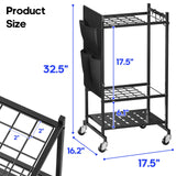 SUFAUY Garden Tool Organizer, Rolling Heavy-Duty Garage Tool Stand, Yard Storage Rack with Casters and Hooks, Black SUFAUY