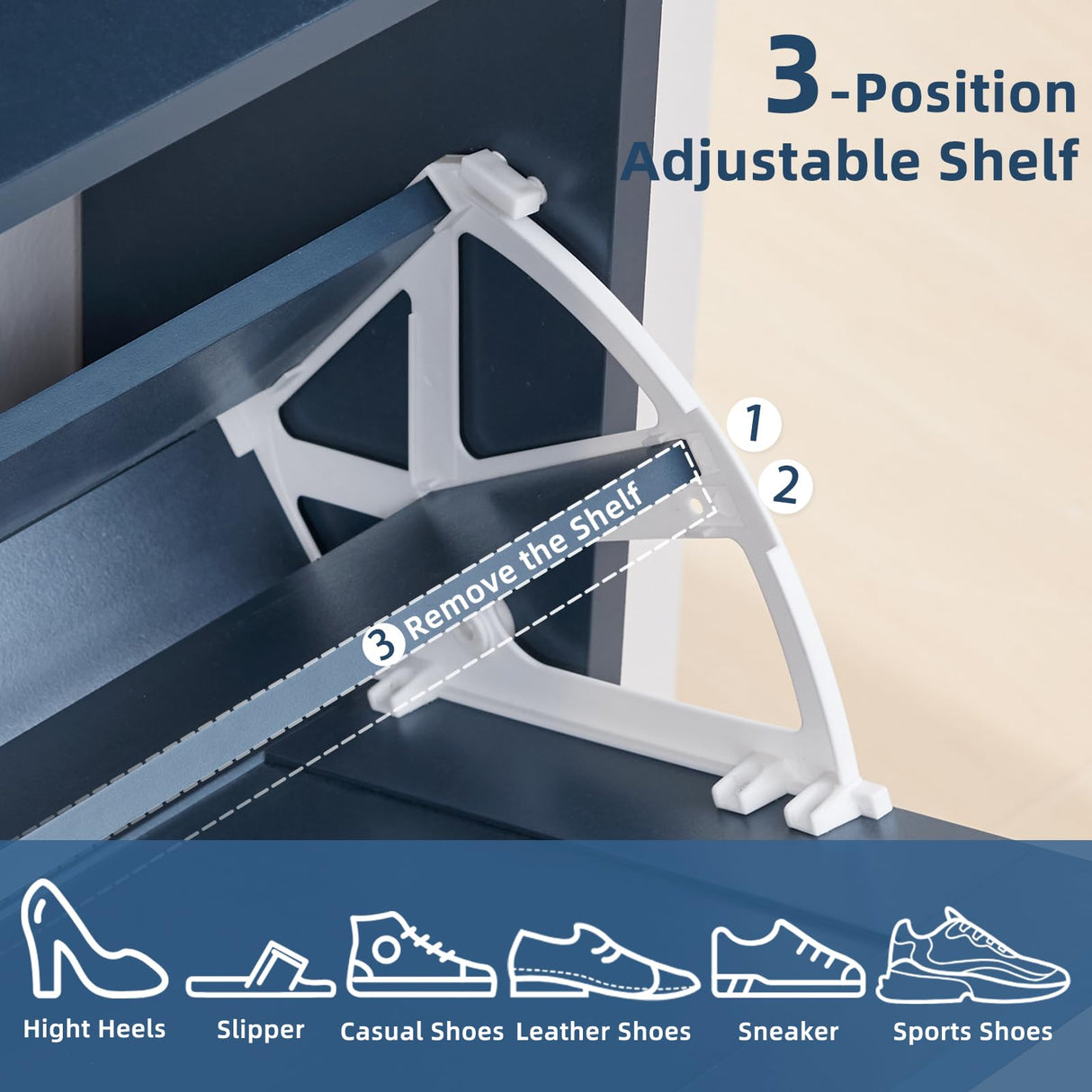 Joaxswe Shoe Storage Cabinet with 2 Flip Drawers, Farmhouse Shoe Organizer for Entryways, Narrow Hidden Rack & Open Storage, Free Standing Closet for Foyers, Hallways, Navy Blue Joaxswe