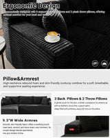 105 Inch Cloud Sectional Couch,Modern Modular Sectional Sofa with Deep Seat,Corduroy Boneless Couches with L-Shape Chaise for Living Room Bedroom,No Assembly Required (Black, Left Facing Chaise) HANXIN