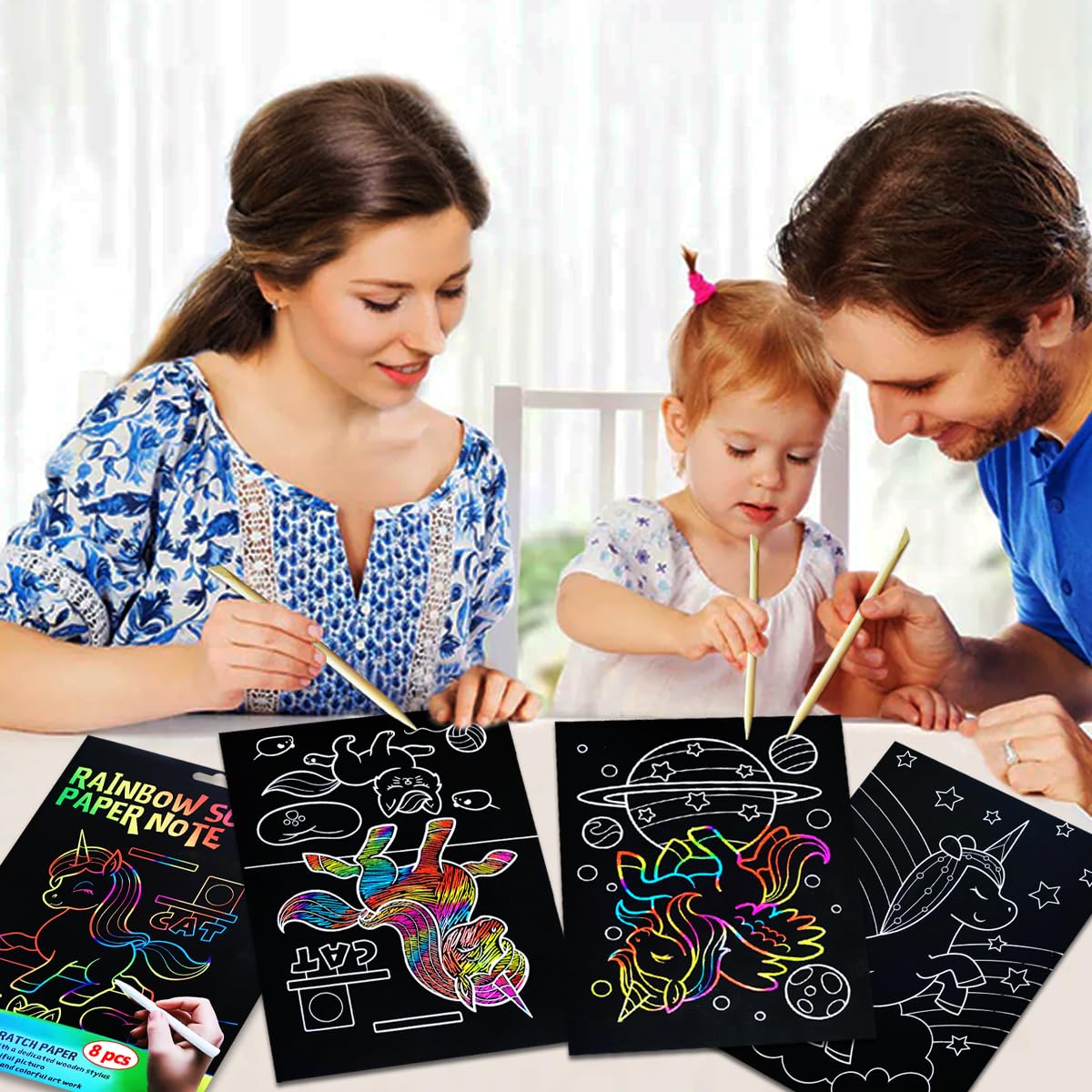 JUNQIU Scratch Art for Kids, Rainbow Scratch Paper Art Set - Unicorn, Arts and Crafts for Girls Boys Ages 4-8, Kid Activity & Christmas Crafts, Stocking Stuffers for Kids JUNQIU US