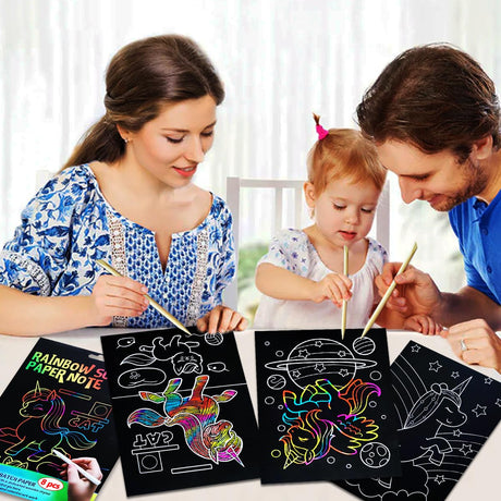 JUNQIU Scratch Art for Kids, Rainbow Scratch Paper Art Set - Unicorn, Arts and Crafts for Girls Boys Ages 4-8, Kid Activity & Christmas Crafts, Stocking Stuffers for Kids JUNQIU US