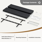 Fun Memories Handcrafted European Pine Floating Shelves - Natural Rustic Wooden Wall Shelf Set of 2-24 Inch Storage Shelf Display Shelf for Kitchen Bathroom Living Room Bedroom Farmhouse - Black Fun Memories