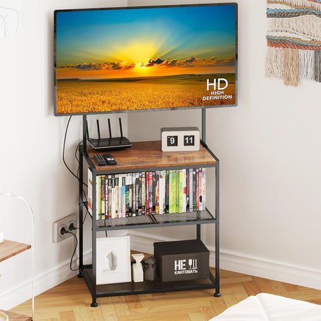 23 Inch to 50 Inch Floor Small Corner TV Stand with Storage Shelves for Living Room Bedroom, Universal Floor Television Stands with Mount, Brown TV Table Desk Shelf for Small Spaces,Patent Pending Cottage Charm