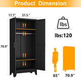 71" H Metal Armoire Wardrobe Closet, Adjustable Shelve, Clothes Drying Pole, Steel Wardrobe Cabinet for Bedroom (Black) Ckzbx