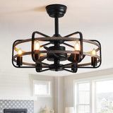 NOXARTE Cage Ceiling Fan with Light, Vintage Fandelier Remote Control, Bladess Industrial Chandelier Ceiling Fan Reverse Motor for Living Dining Room Bedroom Dia 25 Inch NOXARTE