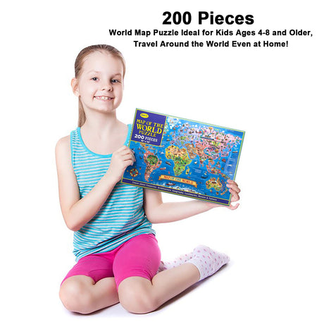 MOTYAWN 200 Pieces World Map Puzzle for Kids & Adults, World Map Jigsaw Puzzle Floor Puzzles Toddler Geography Educational Toys for Boys and Girls, Globe Atlas Puzzle Maps for Kids Learning Games MOTYAWN
