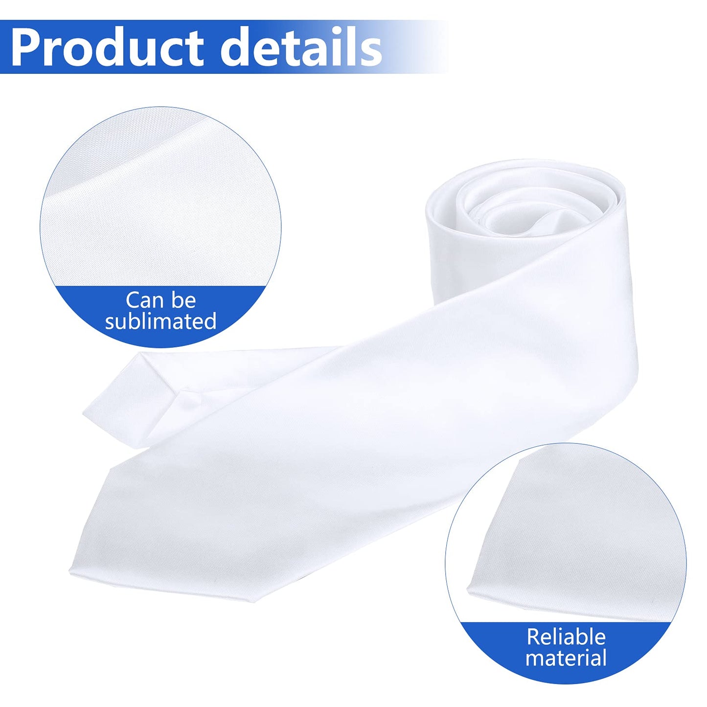 Geyoga Sublimation Blank Tie for Men Solid DIY Dye White Polyester Neckties Sublimation for Weddings Party(6 Pieces)