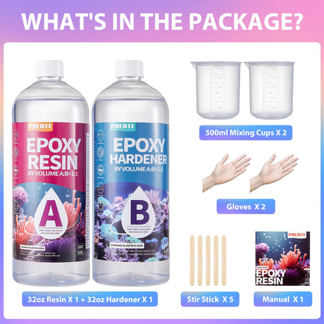 PNENTE 64OZ Epoxy Resin - Crystal Clear, No Yellowing, No Bubble, Self-Leveling Coating & Casting Resin (32OZ x 2) - Perfect for Table Tops, Molds, DIY Projects, 1:1 Mixing Ratio Pnente