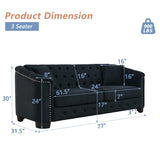 mikibama Modern Chesterfield Velvet Sofa, 77 Inch Sectional Sofa, Luxury 3 Seater Upholstered Tufted Couch with Nailhead Arms and 2 Pillows for Living Room, Bedroom, Apartment(Black) mikibama