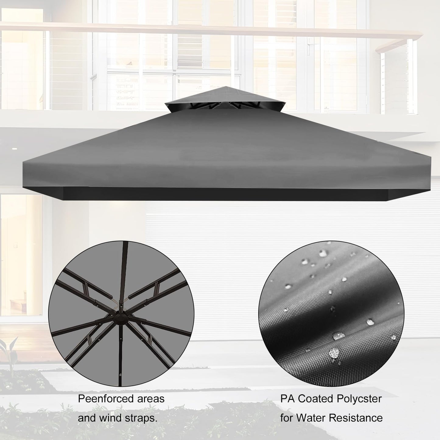 10x10 Ft Outdoor Patio Gazebo Replacement Canopy,Double Tiered Gazebo Tent Roof Top Cover