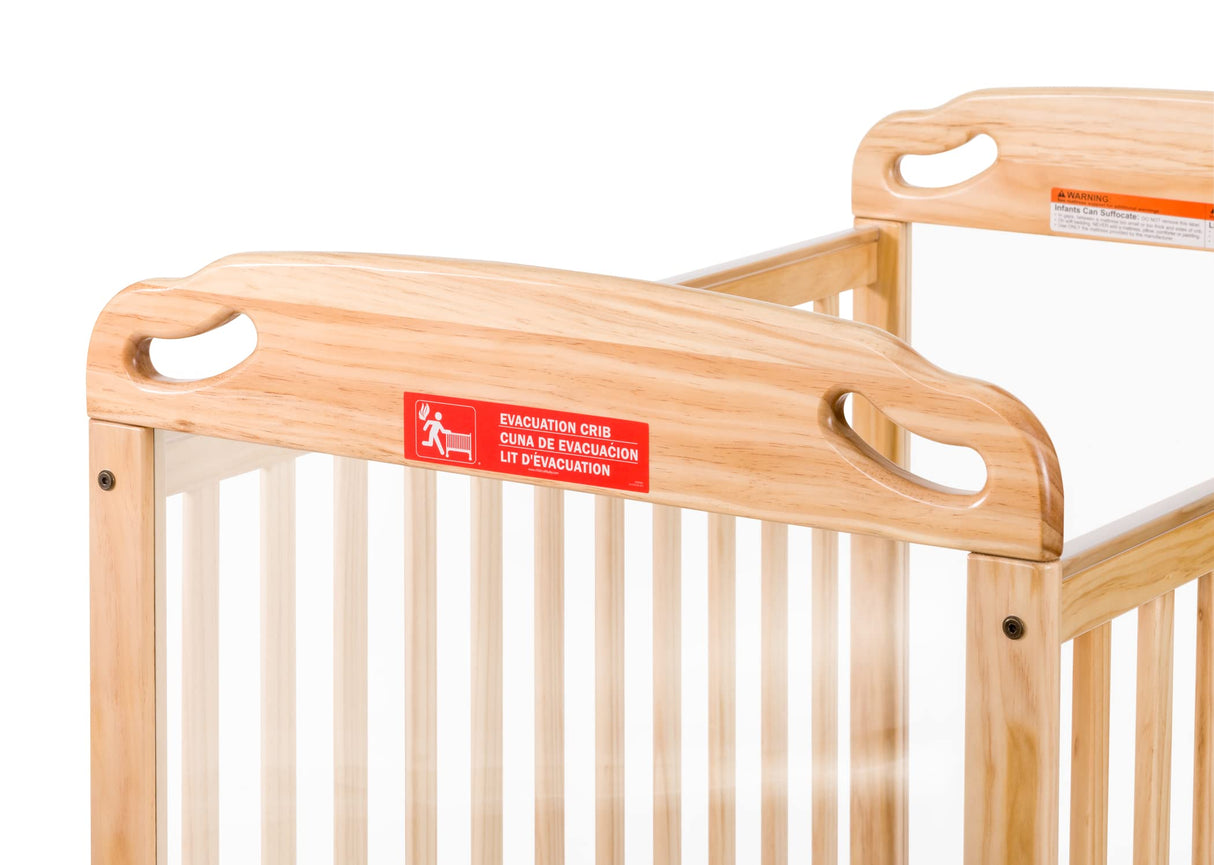Child Craft Safe Haven Daycare Evacuation Wooden Compact Portable Crib with 4" Casters, Features Clearview End Panels, Durable Wood Construction, Easy Grib Handles, Fits Through Doorways (Natural) Child Craft