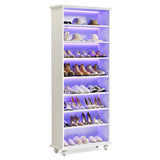 LITTLE TREE 69-Inch Tall Shoe Cabinet with LED Light Strip & Adjustable Shelves, White Wooden 8-Tier Shoes Display Cabinet for 26 Pairs, Freestanding Modern Shoe Cabinet for Entryway LITTLE TREE