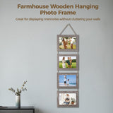 yeesport 2 PCS Farmhouse Wooden Hanging Photo Frames, Rustic Wall Picture Display with Jute Rope, Acrylic Panel 4-Photo Collage Frames for Living Room, Bedroom, Office, Stairs Decor yeesport