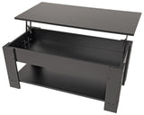 Elevon Lift Top Coffee Table with Hidden Compartment and Storage Shelf, 19"D x 37.5"W x 22"H, Black Elevon