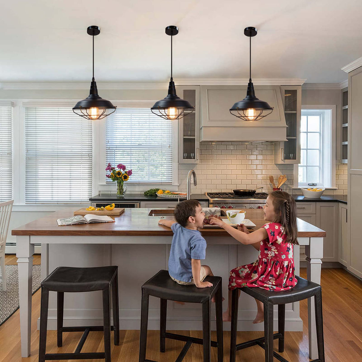 SESIMENT Farmhouse Pendant Lights - Black Industrial Pendant Lights for Kitchen Island, Bedroom, Living Room SESIMENT